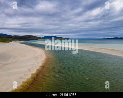 Antenna di Luskentire Beach, Isola di Harris, Ebridi esterne, Scozia, Regno Unito Foto Stock