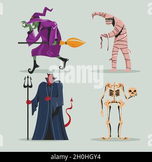 impostare l'illustrazione vettoriale del disegno dei caratteri di halloween spoky Illustrazione Vettoriale