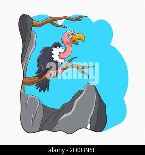 Illustrazione di Cartoon Clipart di Vulture on Tree Branch Vector Illustrazione Vettoriale