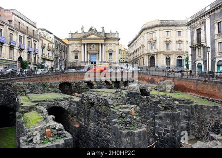 Anfiteatro Romano di Catania in Piazza Stesicoro. Foto Stock