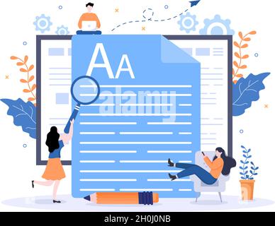 Content Writer o giornalista background Vector Illustration per copy writing, Research, Development idea e romanzo o libro script in stile piatto Illustrazione Vettoriale