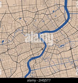 Mappa vettoriale di Shanghai, Cina, Stato della Cina. Illustrazione del poster della mappa stradale. Mappa di Shanghai art. Illustrazione Vettoriale