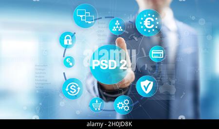 PSD2 direttiva sui servizi di pagamento Open Banking protocollo di sicurezza dei fornitori di servizi di pagamento. Foto Stock