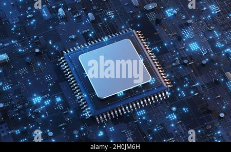 3d Illustration Technology Smart motherboard chip creative map Foto Stock
