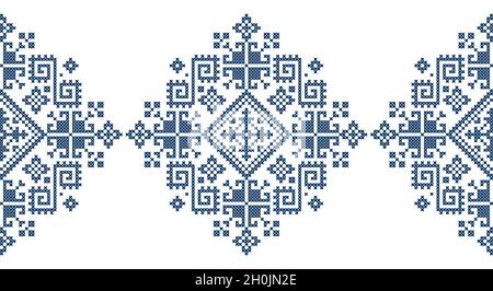 Retro Zmijanje retro ricamo stile vettore senza cuciture geometrico lungo modello - tradizionale folk art design dalla Bosnia Erzegovina Illustrazione Vettoriale