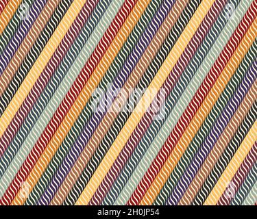 Linee diagonali multicolore formate da elementi geometrici curvilinei. Stile retrò. Dieci colori che puoi cambiare. Ripetizione continua. Immagine vettoriale Illustrazione Vettoriale
