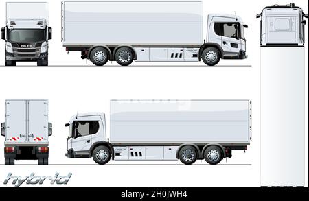 Modello di motore ibrido Vector Cargo Truck Generation su bianco per branding e pubblicità. Disponibile EPS-10 separato da gruppi e strati con t Illustrazione Vettoriale