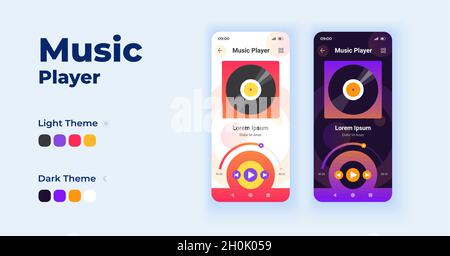 Set di modelli vettoriali per interfaccia per smartphone con lettore musicale cartoon Illustrazione Vettoriale