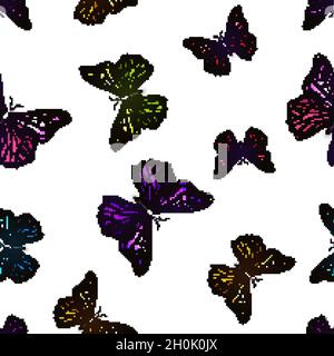 Lotto di farfalle colorate diverse, modello senza giunture su bianco Illustrazione Vettoriale