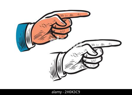 Disegno vintage a mano puntata. Indice, indice retrò dito illustrazione vettoriale Illustrazione Vettoriale