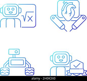 Icone vettoriali lineari gradienti della tecnologia robotica impostate Illustrazione Vettoriale