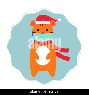 Carino fumetto di Natale tigre in una maschera Illustrazione Vettoriale