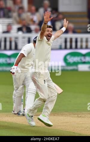 James Anderson, in Inghilterra, celebra la presa del cazzo di Mohammed Shami, India Foto Stock