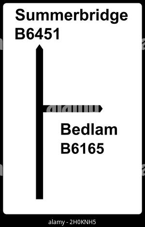 Segnale di incrocio non-Primary Road per Bedlam nel North Yorkshire Foto Stock