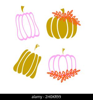 Colorazione zucca set decor moderno per la silhouette autumn.Vector nero. Illustrazione Vettoriale