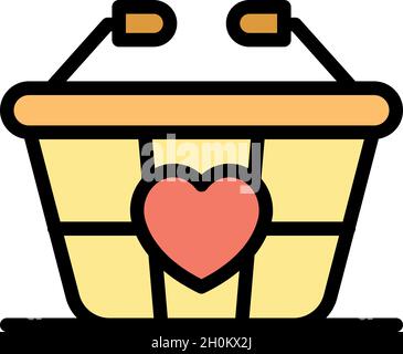 Icona del carrello della farmacia. Contorno del cestino della farmacia icona vettore colore piatto isolato Illustrazione Vettoriale