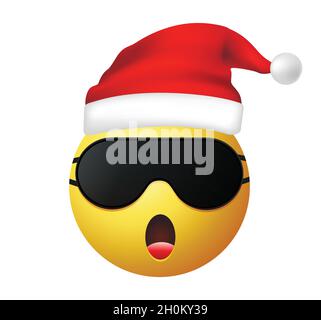 Emoticon di alta qualità isolato su sfondo bianco. Babbo Natale Sleeping mask emoji. Faccia gialla sorridente emoji che dorme. Emoticon di trend. Illustrazione Vettoriale