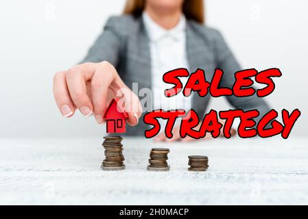 Firmare la visualizzazione della strategia di vendita. Parola per il piano per raggiungere e vendere al vostro target di marketing di mercato discutere di piani di finanziamento della casa, spiegando Foto Stock