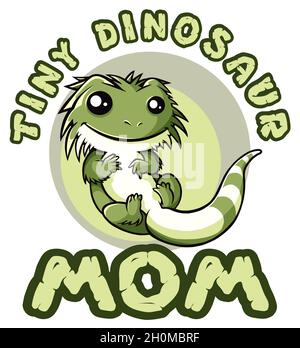 Carino personaggio cartoon mascotte con drago con l'iscrizione di un minuscolo dinosauro mamma Foto Stock
