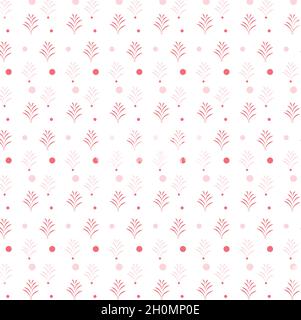 Motivo senza cuciture con palmo rosa con puntini rosa su sfondo bianco. Foto Stock