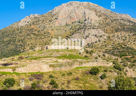 Paesaggio vista esterna della città di micenas, distretto del peloponneso, grecia Foto Stock