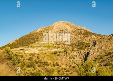 Paesaggio vista esterna della città di micenas, distretto del peloponneso, grecia Foto Stock