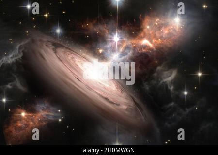 Sfondo spazio astratto. Buco nero con nebulosa su stelle colorate e campi nuvolati nello spazio esterno. Elementi di questa immagine forniti dalla NASA. Foto Stock