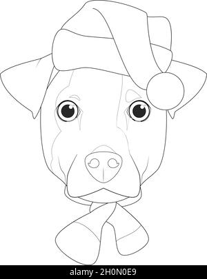 Biglietto di auguri di Natale per la colorazione. Jack Russell cane con cappello di Babbo Natale Illustrazione Vettoriale