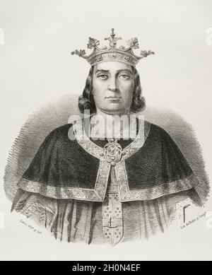 Ferdinando III di Castiglia, chiamato il Santo (1199/1201-1252). Re di Castiglia (1217-1252) e Leon (1230-1252). Illustrazione di Letre. Litografia. CRO Foto Stock