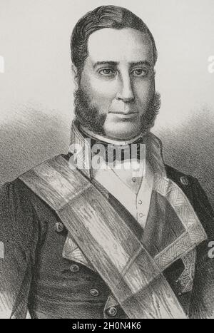 Casto Mendez Nuñez (1824-1869). Spagnolo marino e militare. Ammiraglio posteriore dell'esercito reale spagnolo. Ritratto, dettaglio. Illustrazione di Letre. Lithogra Foto Stock