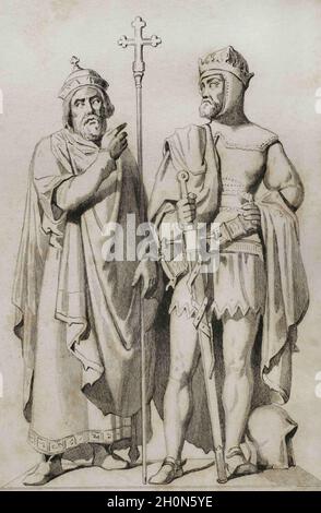 Mieszko i della Polonia (935-992). Principe Piast o duca di Polonia da c.963. Boleslaw i il Brave (967-1025). Era figlio di Mieszko I. Duca di Polonia Foto Stock