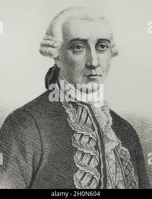 Pedro Caro y Sureda (1761-1811). 3° Marchese di la Romana. Generale spagnolo della Guerra Peninsulare. Verticale. Cronica Generale de España. Storia Ilustr Foto Stock