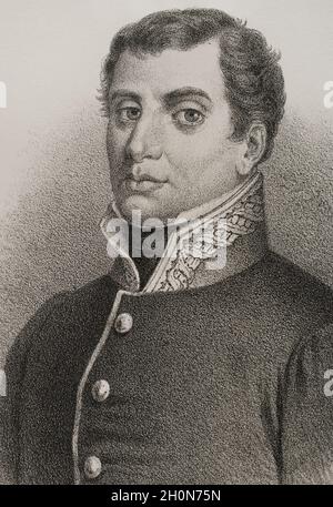 Rafael del Riego (1784-1823). Militare e politico spagnolo. Ha proclamato la Costituzione liberale di Cadice, a Cabezas de San Juan (provincia di se Foto Stock
