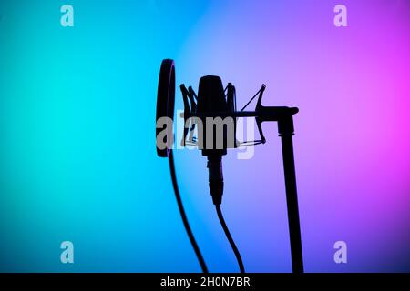 Microfono cardioide a diaframma grande in studio VoiceOver in studi professionali di registrazione vocale. Foto Stock