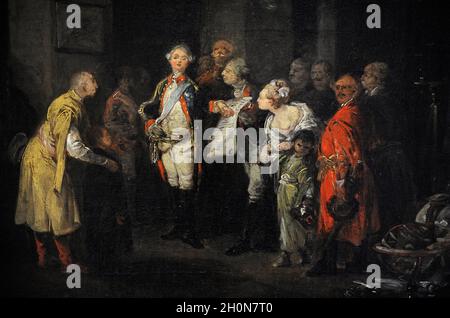 Stanislaw II Agosto Poniatowski (1732-1798). Re di Polonia. Re Stanislaw Agosto Poniatowski alla Scuola Cadet, 1774-1783 da Jan Piotr Norblin de Foto Stock