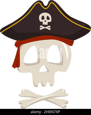 Scheletro cranio e crossbones in cappello cidato pirata. Articolo per Halloween, vacanza e design Illustrazione Vettoriale