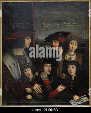 Bernhard Strigel (1461-1528). Pittore tedesco. Imperatore Massimiliano i con la sua famiglia, 1516-1520 (Massimiliano i con sua moglie Maria di Borgogna, suo figlio pH Foto Stock