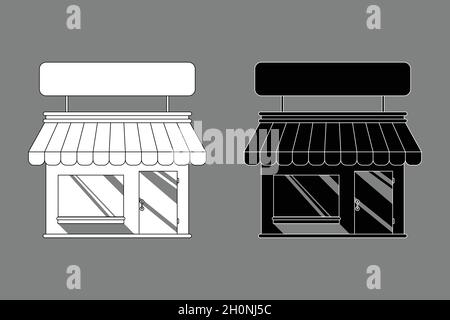 Piccolo negozio bianco e nero contorno Illustrazione Vettoriale