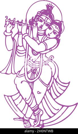 Schizzo di diversi tipi di Lord Krishna, Vishnu Avatar contorno Foto Stock
