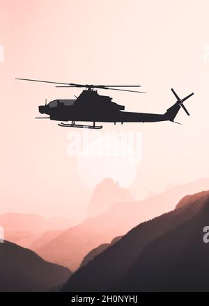 American Attack elicottero silhouette in volo Foto Stock