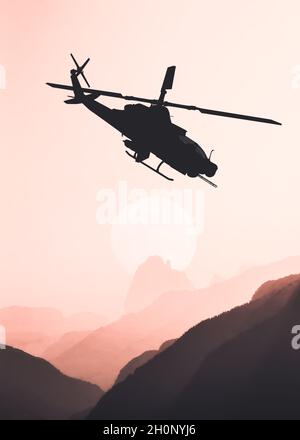 American Attack elicottero silhouette in volo Foto Stock