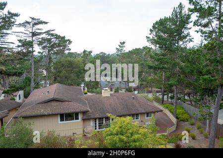 Stati Uniti. 2 settembre 2021. Vista aerea delle case a Pebble Beach, California, 2 settembre 2021. (Foto di Sftm/Gado/Sipa USA) Credit: Sipa USA/Alamy Live News Foto Stock