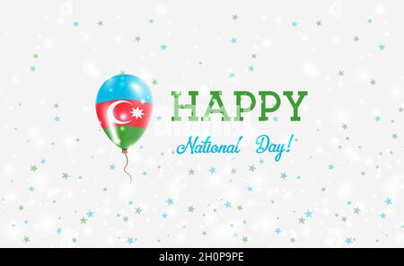 Poster patriottico della Giornata Nazionale dell'Azerbaigian. Palloncino in gomma volante nei colori della bandiera azerbaigiana. Sfondo della Giornata Nazionale dell'Azerbaigian con mongolfiera, Co Illustrazione Vettoriale