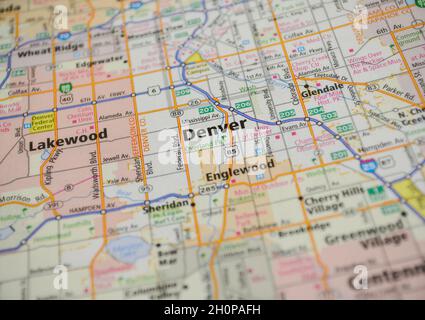 Mappa della città di Denver, Colorado Foto Stock