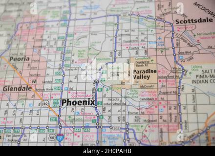 Mappa della città di Phoenix, Arizona Foto Stock