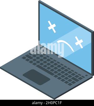 Aggiornare il vettore isometrico dell'icona del software del laptop. Riparare il calcolatore. Fissare il supporto Illustrazione Vettoriale
