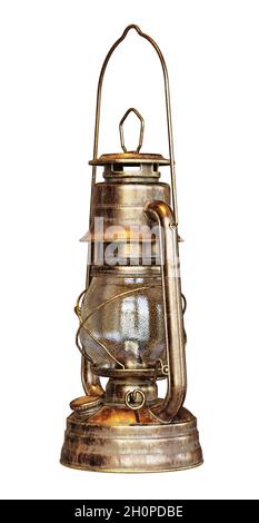 lanterna di kerosene isolata su sfondo bianco Foto Stock