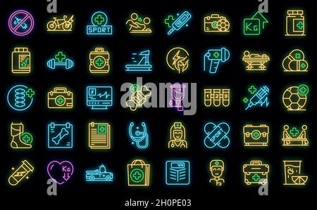 Le icone del medico di sport impostano il vettore di contorno. Terapia del danno. Medico fisico Illustrazione Vettoriale