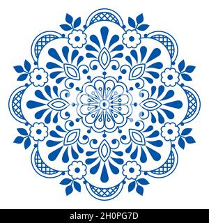 Arte popolare Scandinavo vettore mandala design con fiori, biglietto di auguri o matrimonio invito floreale motivo ispirato e vecchio pizzo e ricamo o Illustrazione Vettoriale