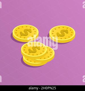 Un mucchio di monete in dollari d'oro. Diversi stack Illustrazione Vettoriale